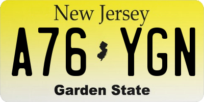 NJ license plate A76YGN