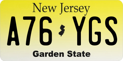 NJ license plate A76YGS