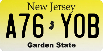 NJ license plate A76YOB