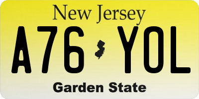 NJ license plate A76YOL