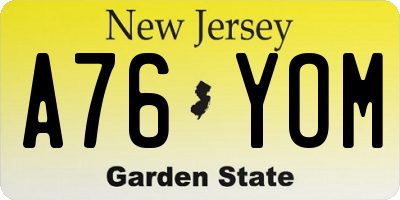 NJ license plate A76YOM