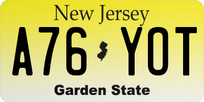 NJ license plate A76YOT
