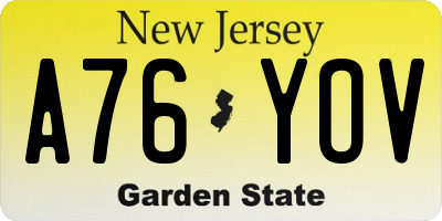 NJ license plate A76YOV