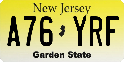 NJ license plate A76YRF