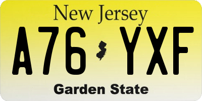 NJ license plate A76YXF