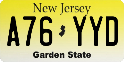 NJ license plate A76YYD