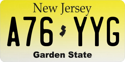 NJ license plate A76YYG