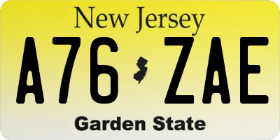 NJ license plate A76ZAE