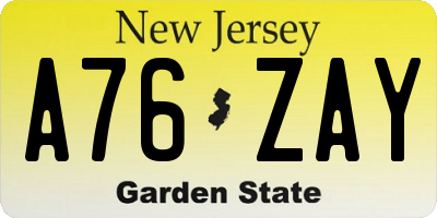 NJ license plate A76ZAY