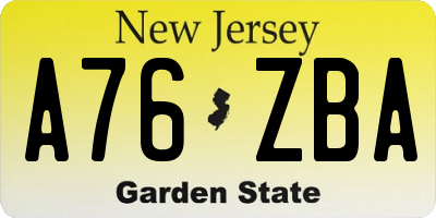 NJ license plate A76ZBA