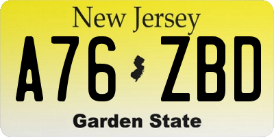 NJ license plate A76ZBD