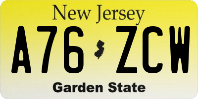 NJ license plate A76ZCW