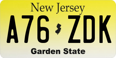 NJ license plate A76ZDK