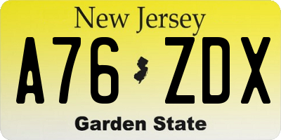 NJ license plate A76ZDX