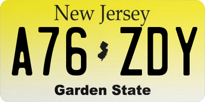 NJ license plate A76ZDY