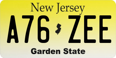 NJ license plate A76ZEE