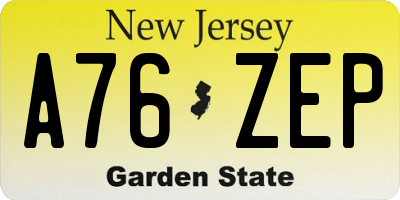 NJ license plate A76ZEP
