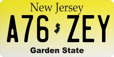 NJ license plate A76ZEY