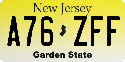 NJ license plate A76ZFF