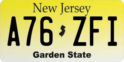 NJ license plate A76ZFI