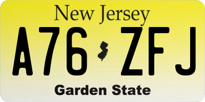 NJ license plate A76ZFJ
