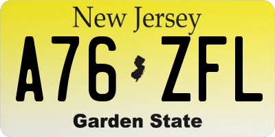NJ license plate A76ZFL