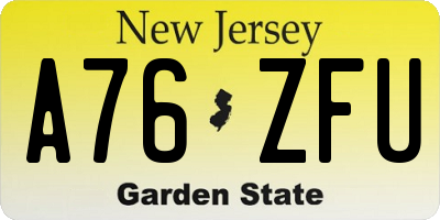 NJ license plate A76ZFU