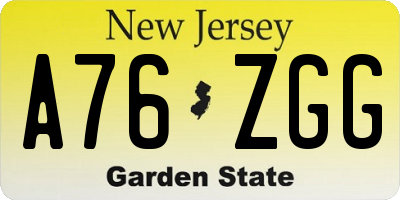 NJ license plate A76ZGG