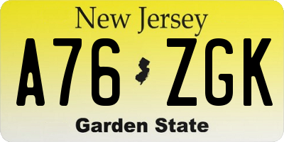 NJ license plate A76ZGK