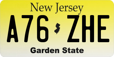 NJ license plate A76ZHE