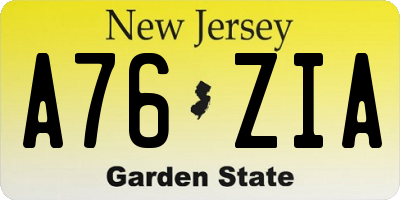 NJ license plate A76ZIA