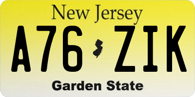 NJ license plate A76ZIK