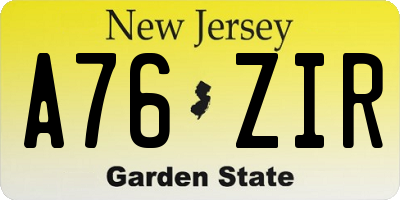 NJ license plate A76ZIR