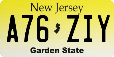 NJ license plate A76ZIY