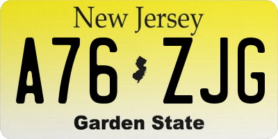 NJ license plate A76ZJG