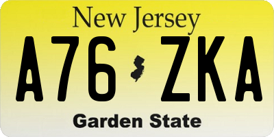 NJ license plate A76ZKA
