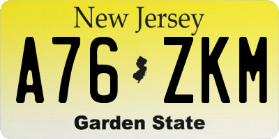 NJ license plate A76ZKM