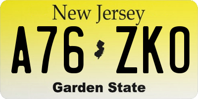 NJ license plate A76ZKO