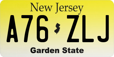 NJ license plate A76ZLJ