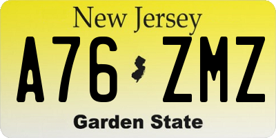 NJ license plate A76ZMZ