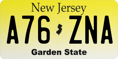 NJ license plate A76ZNA