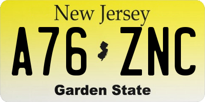 NJ license plate A76ZNC