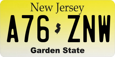 NJ license plate A76ZNW