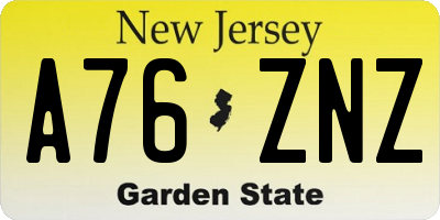 NJ license plate A76ZNZ