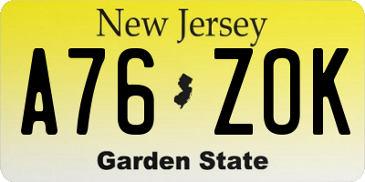 NJ license plate A76ZOK