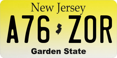 NJ license plate A76ZOR