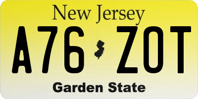 NJ license plate A76ZOT