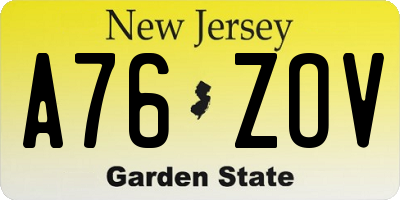 NJ license plate A76ZOV