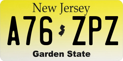 NJ license plate A76ZPZ