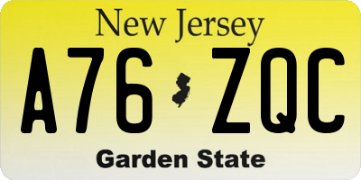 NJ license plate A76ZQC
